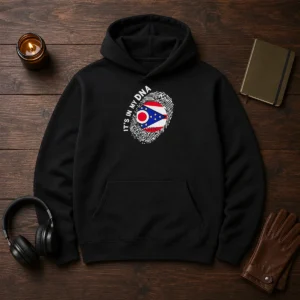 Nice Ohio It'S In My DNA Hoodie in charcoal gray with front pocket and drawstring hood