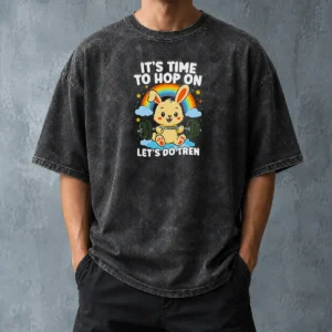 Good Time To Hop On Washed T Shirt front view on a washed cotton fabric tee