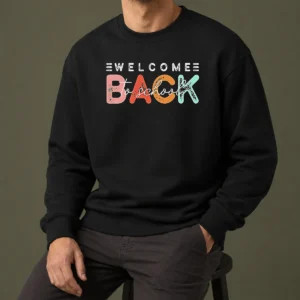 Top Pretty Welcome Back To School Distressed Typography Sweater