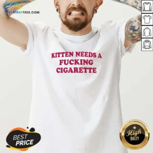 Nice Kitten Needs A Fcking Cigarette Embroidered V Neck Shirt in black with colorful embroidery on the chest
