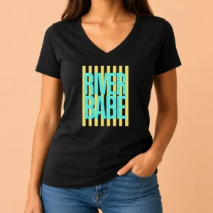 Awesome River Babe Retro Stripes Sunshine V-Neck Shirt