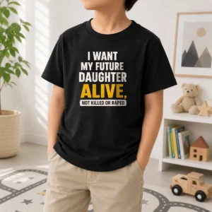 Premium I Want My Future Daughter Alive Not Killed Or Raped Kids T Shirt in vibrant colors, comfortable cotton fabric for children
