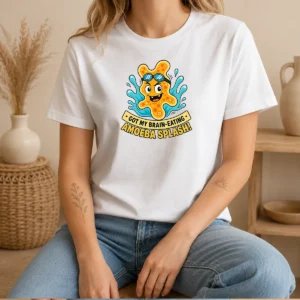 Original Playful Brain Amoeba Minimalist Humor t shirt in classic fit with white background