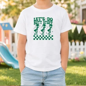 Awesome Aliens Let'S Do Butt Stuff Checkerboard Novelty Meme Kids T-Shirt