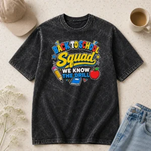 Original Back To School Group Cartoon For Kids Washed T-Shirt