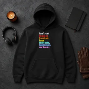 Original I Don'T Want Canada Or Greenland I Want Public Radio Social Security And Libraries Hoodie