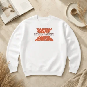 Pretty Premium Justin Hawkins Rides Again The Darkness Sweater in black with bold graphic print, long sleeves, and crew neckline