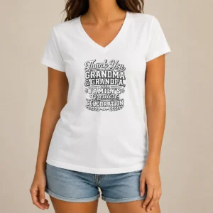 Top Original Family Celebration Thank You Grandma Grandpa Line Art V-Neck Shirt
