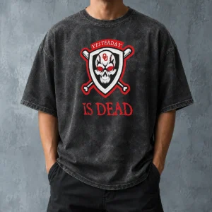 Original Officials Yesterday Is Dead Oklahoma Sooners Baseball Skull Washed T-Shirt