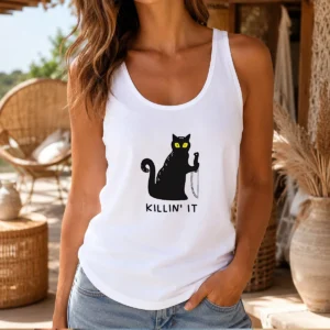 Pretty Black Cat Holding Knife Killin' It Tank Top