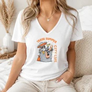 Happy Top Trash Summer City Life Raccoon V-Neck Shirt