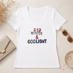 Funny Hot Red White And Godlight Patriotic V-Neck Shirt