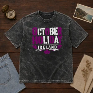 Good October Holiday Ireland Stencil For Cozy Fall Celebrat Washed T-Shirt
