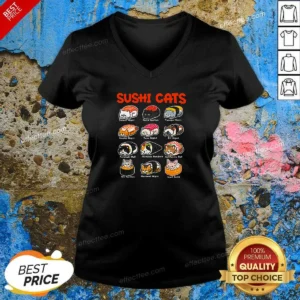 Pretty Kawaii Sushi Cats V-Neck Shirt