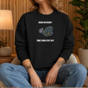 Original Expie Casualties Unknown When In Doubt Take Your Fent Out Sweater in charcoal gray with bold white text design