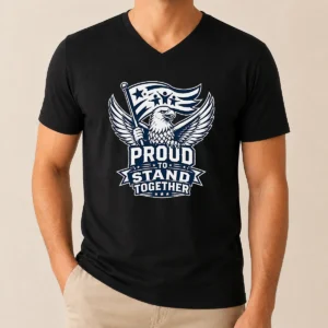 Funny Proud To Stand Together Eagle Line Art V Neck Shirt showing detailed eagle line art design on a comfortable v neck garment