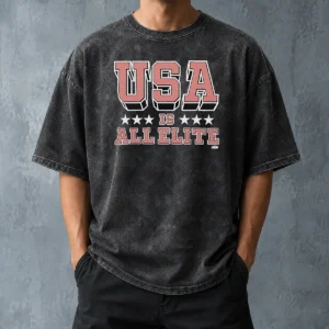 Nice Premium USA Is All Elite AEW Wrestling Promotional Logo Washed T-Shirt