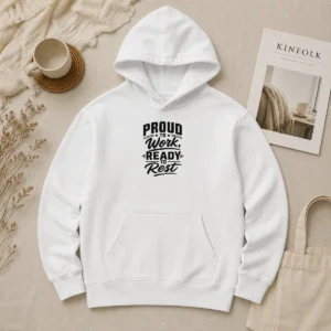 Pretty Labour Day Pride Typography Line Art Hoodie featuring vibrant pride colors on a comfortable pullover hoodie
