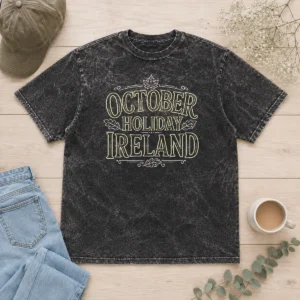 Original October Holiday Ireland Line Art Cozy Fall Washed T-Shirt