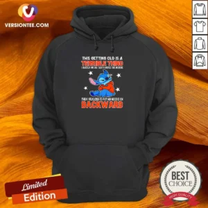 Hot Stitch This Getting Old Is A Terrible Thing I Blacked Out For Twenty Minutes This Morning hoodie in black, front view with printed text design