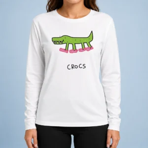 Awesome Funny Crocs Crocodile Wearing Pink Shoes Drawing Long Sleeve Shirt