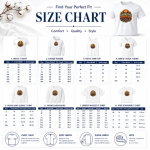 Size chart for Premium Celebrating Workers Labour Day Western Vintage showing measurements in inches and cm
