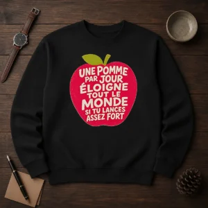 Official Une Pomme Par Jour Eloigne Tout Le Monde Si Tu Lances Assez Fort Humor Sweater