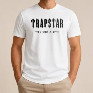Hot Trapstar Chenille Decoded t shirt in black with chenille logo embroidery on front chest
