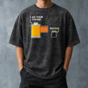 Pretty Film Canister Telling The Scared SD Memory Card I Am Your Father Meme Washed T Shirt showcasing soft washed cotton fabric and clear printed graphic