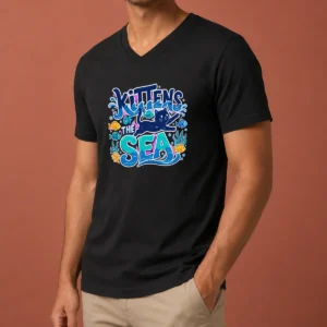 Pretty Kittens Of The Sea Typography V-Neck Shirt