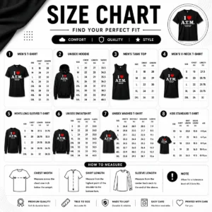 Size chart for Good I Love ATM A Thousand Miles By Vanessa Carlton with measurements in inches and cm
