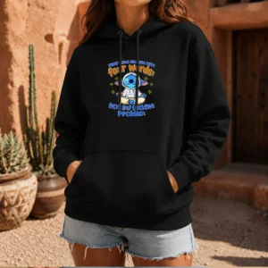 Funny Stitch Inner Peace Begins With Four Words Not My Fucking Problem Hoodie in navy blue, front view with kangaroo pocket and drawstring hood