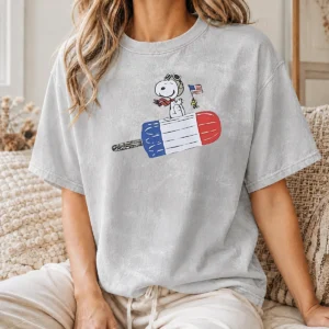 Nice Hot Snoopy And Woodstock Fourth Of July Patriotic Rocket Pop ICE Cream Parody Washed T-Shirt
