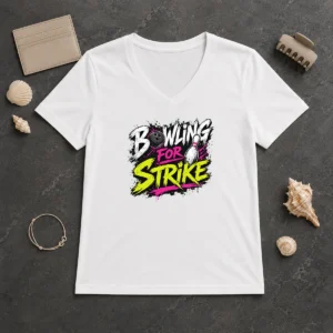 Pretty Bowling For Strike Streetwear V Neck Shirt in black with graphic print, soft fabric and fitted cut