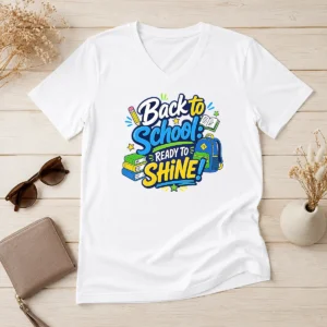 Happy Good Back To School Ready To Shine Typography V-Neck Shirt