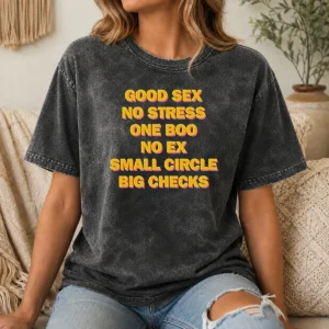 Funny Sex No Stress One Boo No Ex Small Circle Big Checks Washed T-Shirt