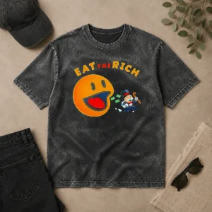 Hot Funny Pac Man Eat The Rich Washed T-Shirt