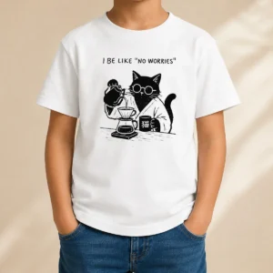 Happy Awesome I Be Like No Worries Then Worries Black Cat Coffee Lover Kids T-Shirt