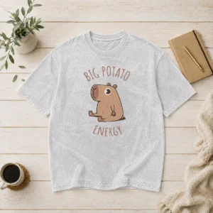 Original Big Potato Energy Capybara washed t shirt in soft cotton fabric with relaxed fit