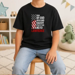 Premium Man Of God Husband Dad Protector Hero Kids T-Shirt