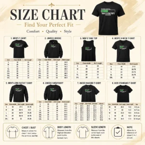 Hot Memory Loading size chart showing garment measurements in inches and cm for accurate sizing