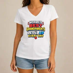 Good Funny Grandparents Day Worlds Best Pixel V-Neck Shirt