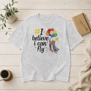 Funny I Believe I Can Fly Cat Balloons Washed T-Shirt