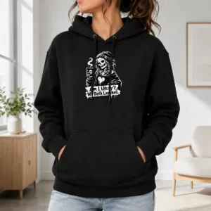 Premium Funny Halloween Coffee Skeleton Girl Stencil Hoodie