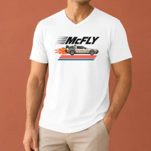 Nice Top Mcfly Flaming Delorean Time Machine V-Neck Shirt