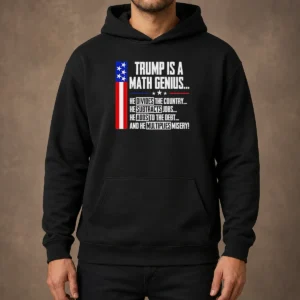 Funny Perfect Anti Trump Political Statement Trump Is A Math Genius Divides Country Subtracts Jobs Adds To Debt Multiplies Misery Hoodie in black, front view