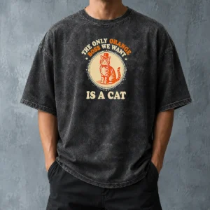 Nice The Only Orange Boss We Want Is A Cat Top Hat Cartoon Washed T Shirt in soft washed fabric, front view