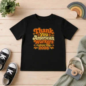 Top Awesome Labour Day 2026 Thank You American Workers Groovy Retro Shir Kids T-Shirt