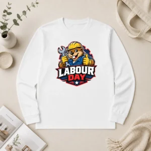 Funny Beaver Mascot Labour Day Thumbs Up Wrench Long Sleeve Shirt
