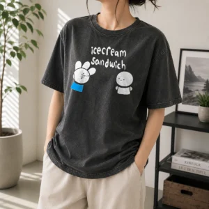 Premium Icecream Sandwich Characters Youtube Animation Washed T-Shirt